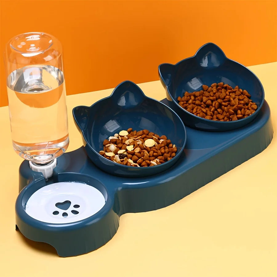 3-in-1 Cat Bowl Set with Water Dispenser