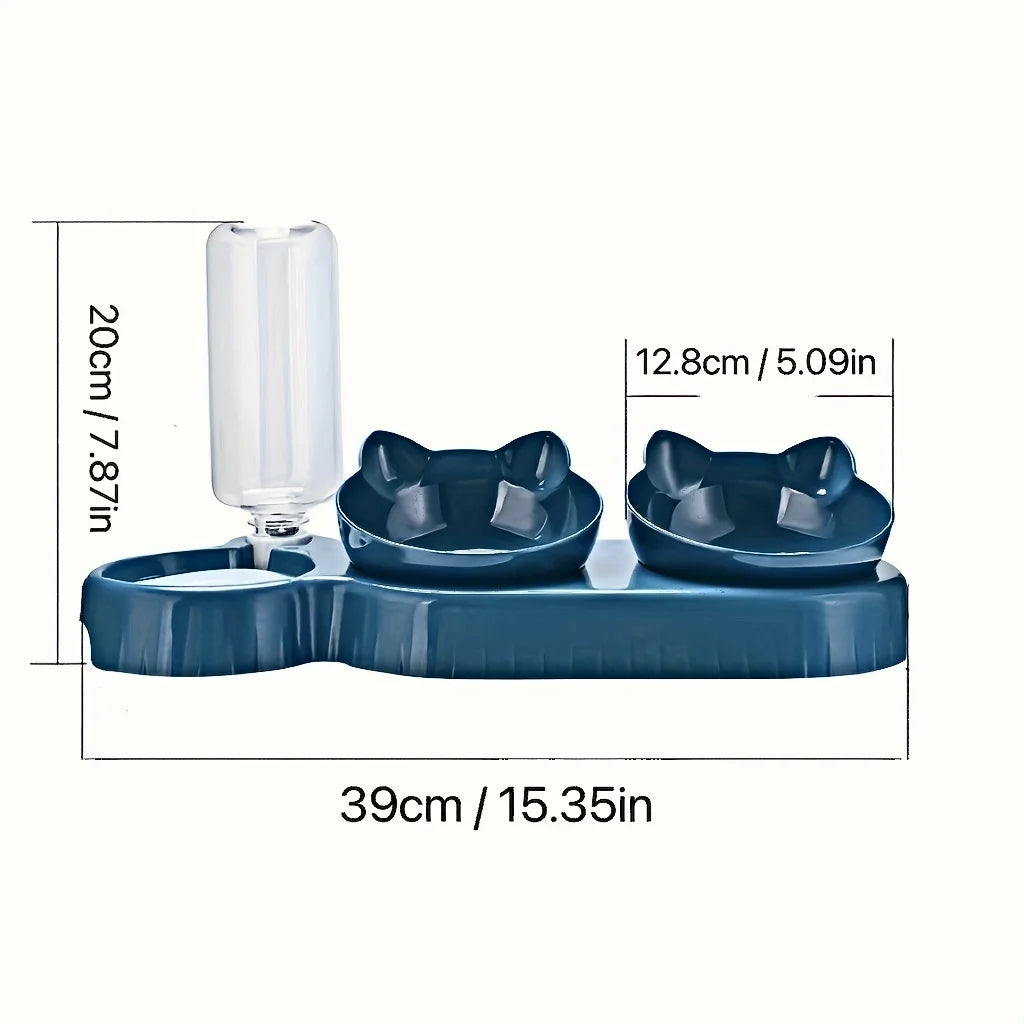 3-in-1 Cat Bowl Set with Water Dispenser