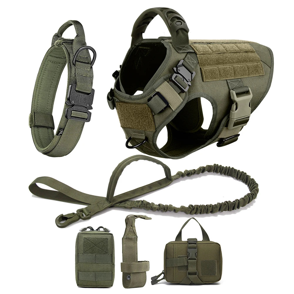 Tactical Dog Harness with Leash & Pouches