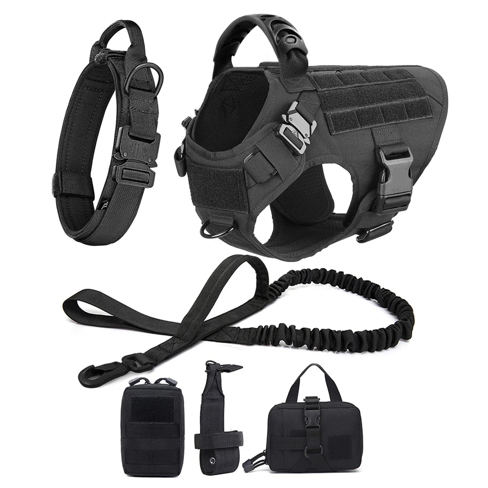 Tactical Dog Harness with Leash & Pouches