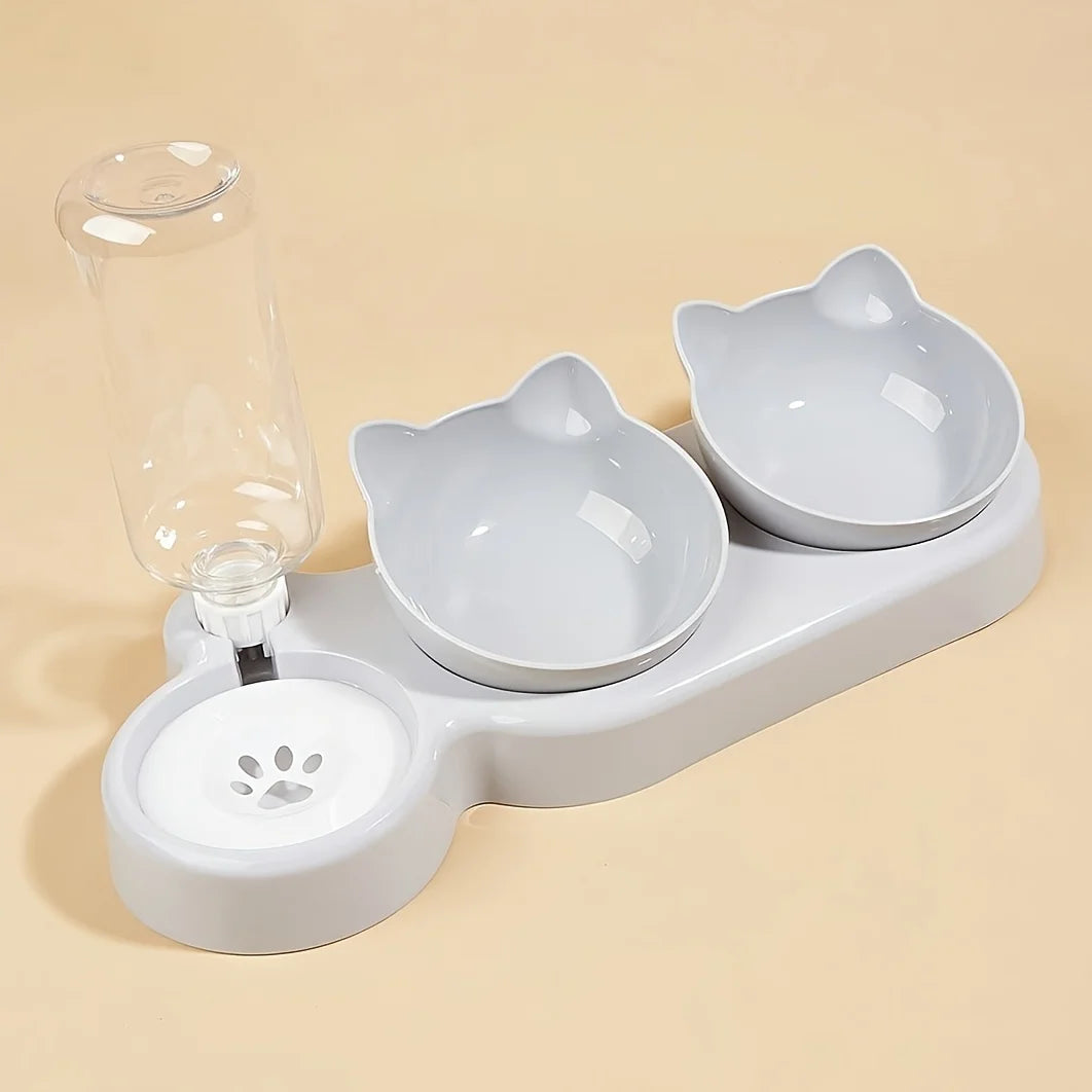 3-in-1 Cat Bowl Set with Water Dispenser