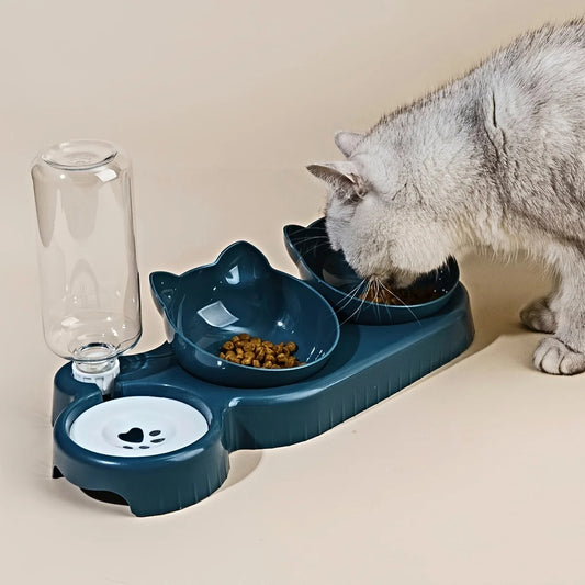 3-in-1 Cat Bowl Set with Water Dispenser