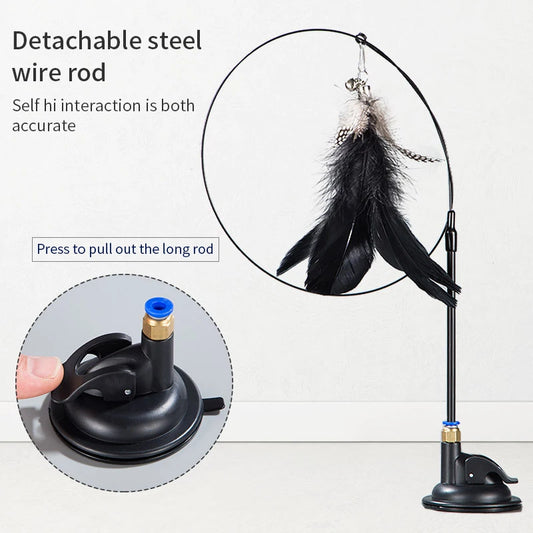 Cat Teaser Wand – Suction Cup Feather Toy