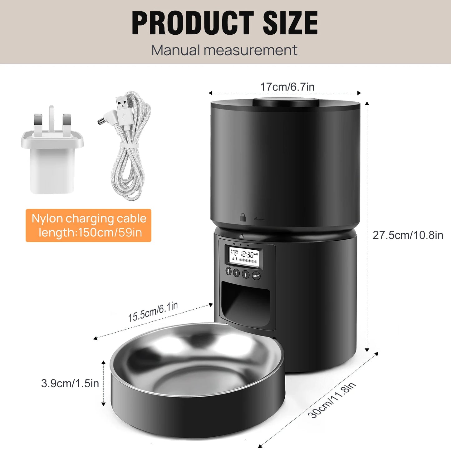 Smart Pet Feeder – 3L, Timer, Rechargeable