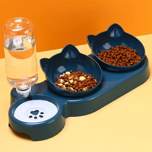 3-in-1 Cat Bowl Set with Water Dispenser