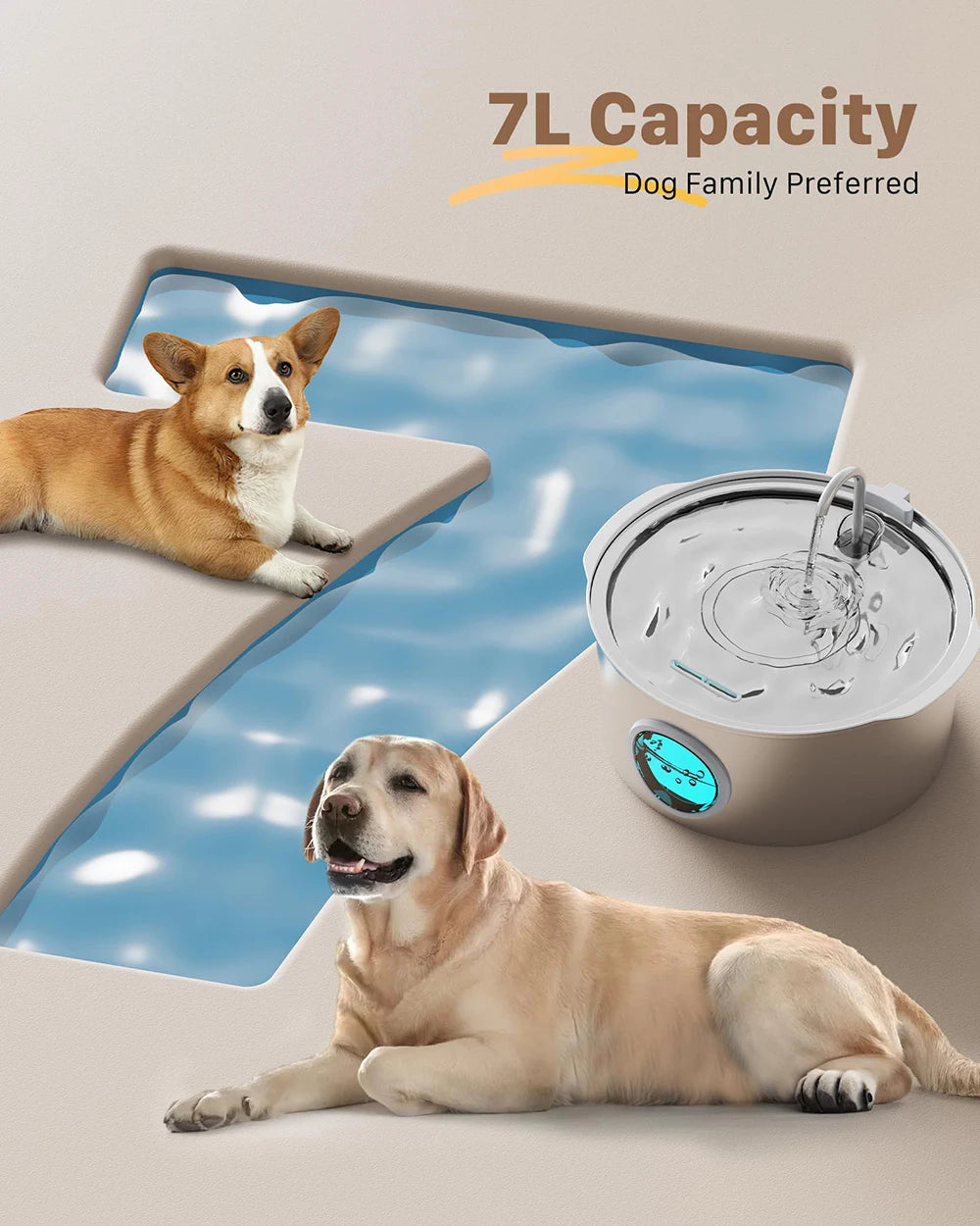7L Stainless Steel Pet Water Fountain