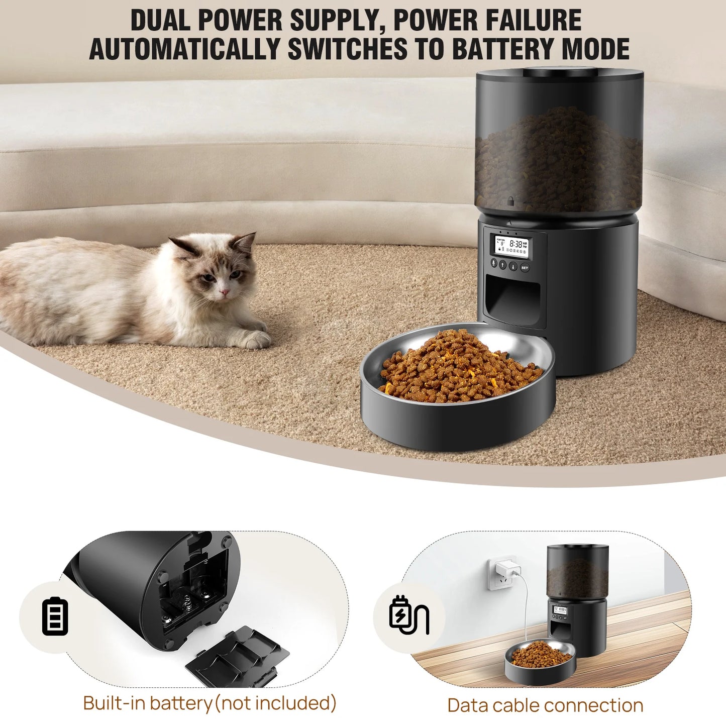 Smart Pet Feeder – 3L, Timer, Rechargeable