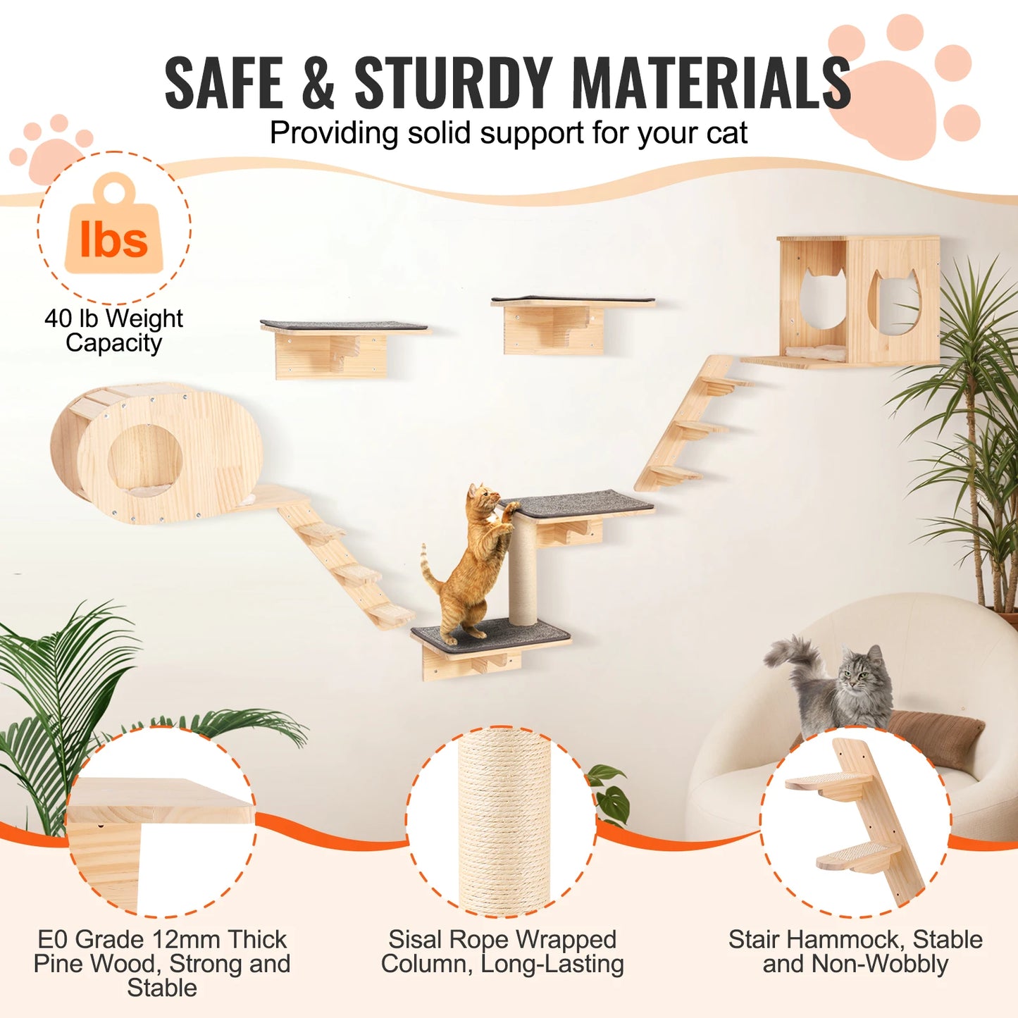 Wall-Mounted Cat Shelves & Playground Set