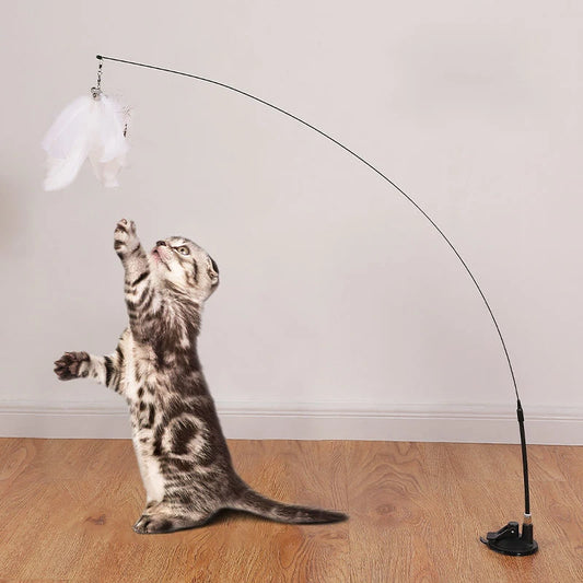Cat Teaser Wand – Suction Cup Feather Toy