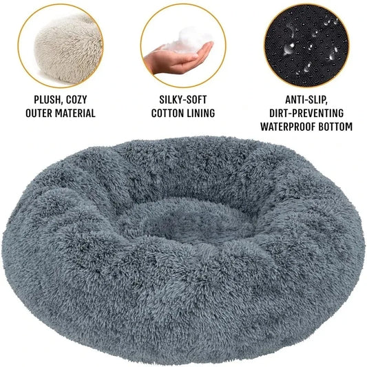 Round Plush Pet Bed – Warm & Washable