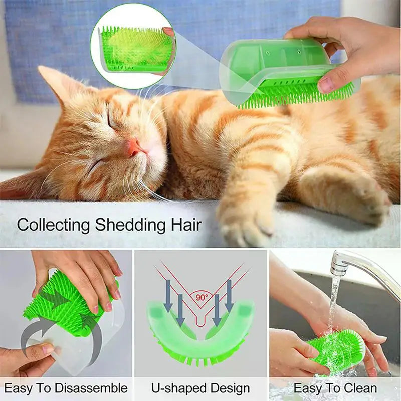 Wall-Mounted Cat Scratcher & Grooming Brush