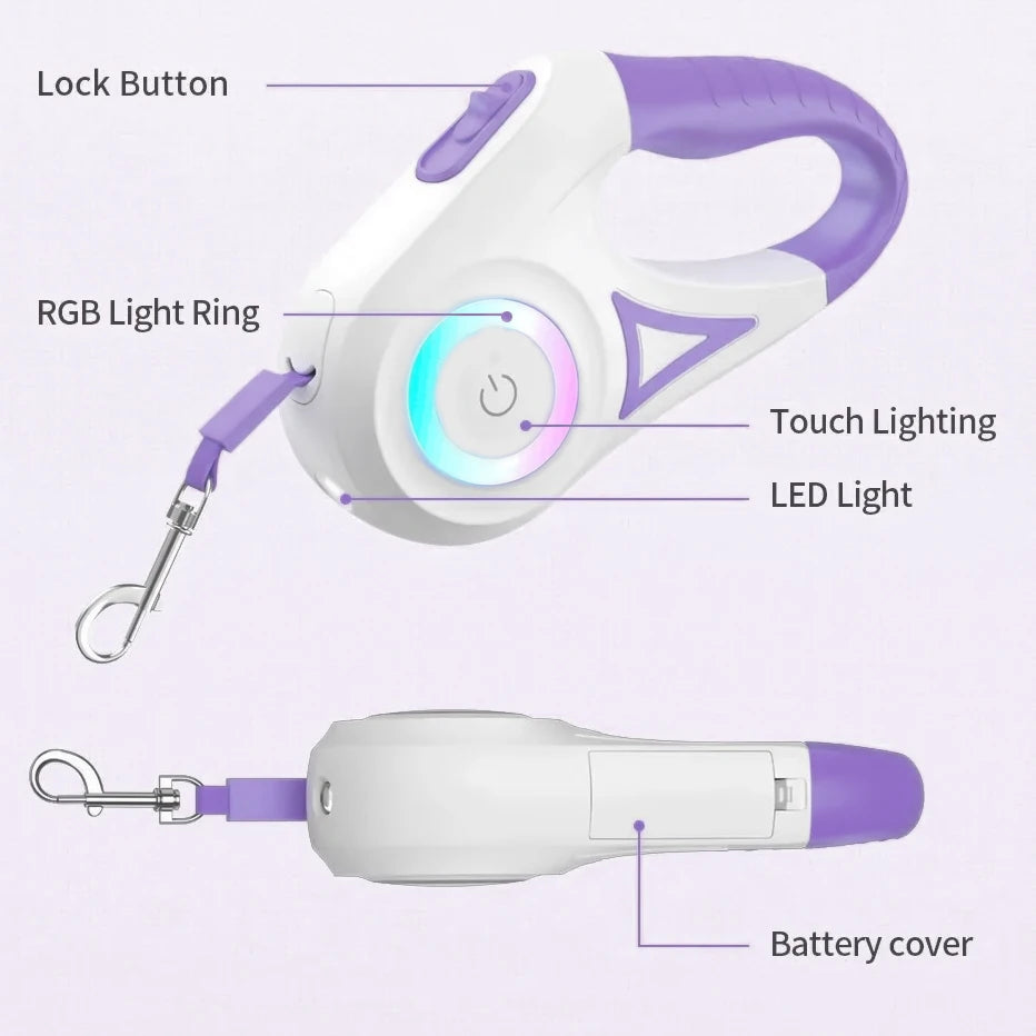 LED Retractable Dog Leash with Flashlight (3m / 5m)